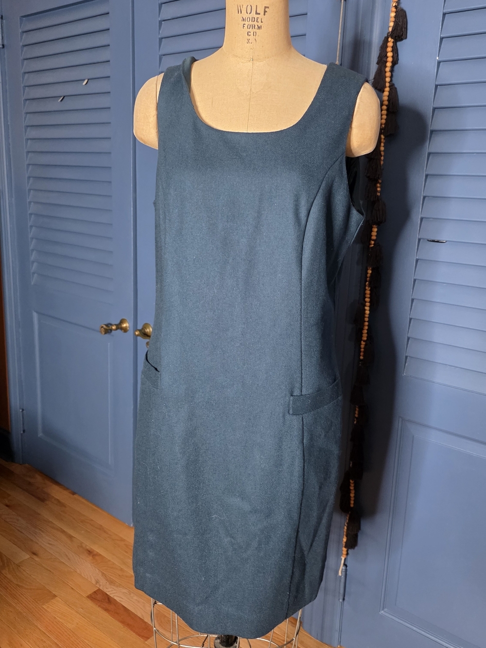 VTG Worthington 100% Wool Jumper Dress Dark Green Sleeveless Shift 12